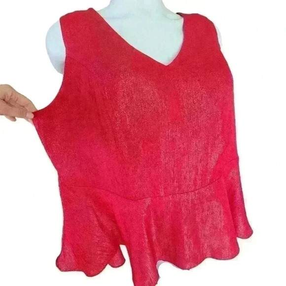 Worthington Woman Blouse Red Shimmer Flowy Sleeveless Ruffle Plus Size 2X - Picture 5 of 8